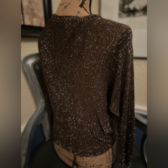 Gigi Modal ALIOCHA SPARKLE LIGHT KNIT Chocolate 3/4 Sleeve Dressy Top OS - Picture 11 of 15